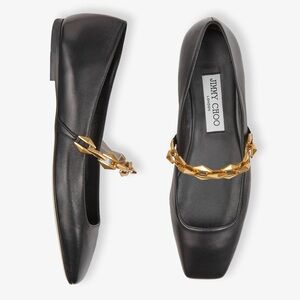 New Jimmy CHOO Diamond Tilda Flat Mary Jane Leather Flats with Chain $875